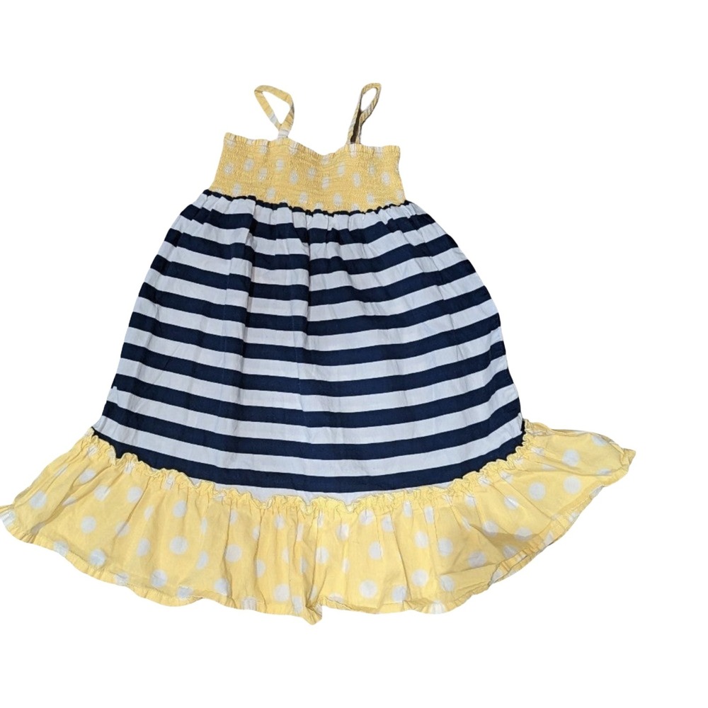 ✨Hanna Andersson Girls Dress Size 110 Yellow Polka Dot Striped Sundress✨